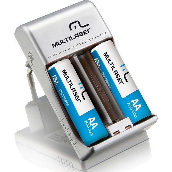 Carregador De Pilhas Multilaser Aa/aaa + 2 Pilhas Aa - Cb048