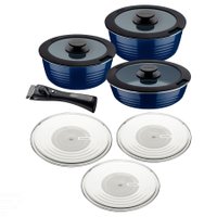 Jogo de Panelas Multiuso Tramontina Itria em Alumínio com Revestimento Cerâmico e Cabo Removível Azul 10 Peças