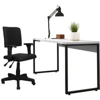 Kit Mesa Para Escritório Industrial Soft com Cadeira Executiva Best F01 Branco Fosco - Lyam Decor