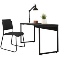 Kit Mesa Para Escritório Industrial Soft Preto com Cadeira Executiva Inter F01 Preto - Lyam Decor