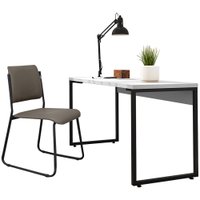 Kit Mesa Para Escritório Industrial Soft com Cadeira Executiva Inter F01 Branco Fosco - Lyam Decor