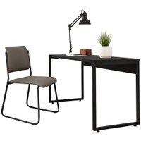 Kit Mesa Para Escritório Industrial Soft com Cadeira Executiva Inter F01 Preto Fosco - Lyam Decor