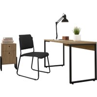 Kit Cadeira Inter Preta Mesa Para Escritório Industrial Soft Gaveteiro Work Nature F01 - Lyam Decor