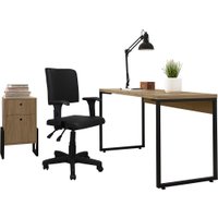 Kit Cadeira Best com Mesa para Escritório Soft e Gaveteiro Industrial Work F01 Nature - Lyam Decor