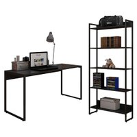 Kit Mesa Para Escritório Home Office 150cm com Estante Industrial Soft F01 Preto Fosco - Lyam Decor