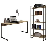 Kit Mesa Para Escritório Home Office 150cm com Estante Industrial Soft F01 Nature Fosco - Lyam Decor
