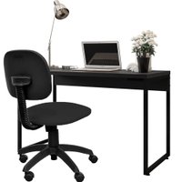Kit Cadeira Escritório Economy Corano e Mesa Escrivaninha Industrial Soft F01 Preto Fosco - Lyam Decor