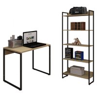 Kit Mesa Para Escritório Home Office 90 cm com Estante Industrial Soft F01 Nature Fosco - Lyam Decor