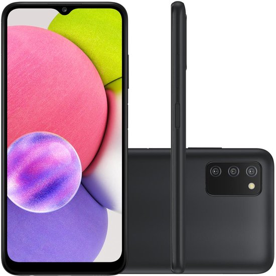 Celular Smartphone Samsung Galaxy A03s Preto 64GB 4GB RAM Tela 6.5 Câmera Tripla 13MP 2MP 2MP