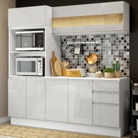 Cozinha Compacta 100% MDF Madesa Smart 190 cm Com Armário, Balcão e Tampo - Frentes Branco Brilho