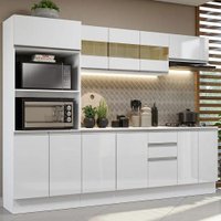 Cozinha Completa 100% MDF Madesa Smart 250 cm Modulada Com Balcão e Tampo - Frentes Branco Brilho
