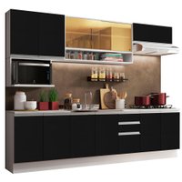 Cozinha Completa Madesa Genova com Armário e Balcão - Aéreo Preto (Sem Tampo e Pia)