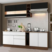 Cozinha Completa Madesa Parma com Armário e Balcão Branco e Marrom - Aéreo Preto e Marrom (Sem tampo e Pia)