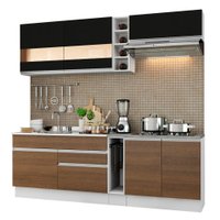 Cozinha Completa Madesa Parma com Armário e Balcão Marrom e Branco - Aéreo Preto e Branco (Sem tampo e Pia)