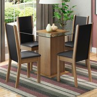 Conjunto Sala de Jantar Madesa Aline Mesa Tampo de Vidro com 4 Cadeiras - Marrom e Preto