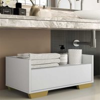 Gabinete Balcão Banheiro 80 cm c/ Pés Quadrados Multimóveis Branco/Natural