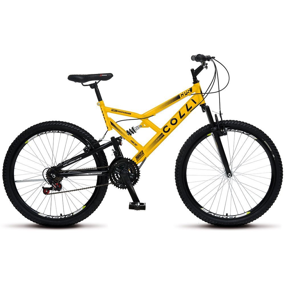 Bicicleta Colli Bike Gps Aro 26 Full Suspensão 21 Marchas - Amarelo