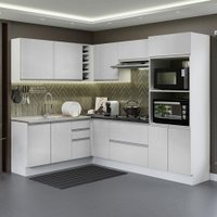 Cozinha Completa de Canto 100% MDF Madesa Acordes 419003 com Armário e Balcão - Frente Branco Brilho