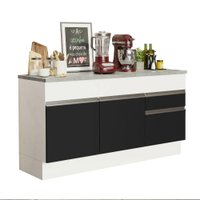 Balcão de Pia Armário de Cozinha 150 cm 2 Portas e 2 Gavetas (Com Tampo) Branco/Preto Glamy Madesa
