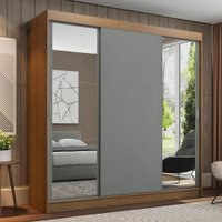 Guarda-Roupa Casal Madesa Reno 3 Portas de Correr com Espelhos - Rustic/Cinza