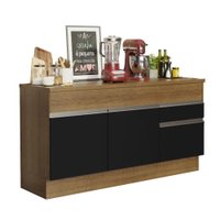 Balcão de Pia Armário de Cozinha 150 cm 2 Portas e 2 Gavetas (Com Tampo) Rustic/Preto Glamy Madesa