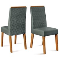 Conjunto 2 Cadeiras New Maia Para Sala de Jantar Carvalho Nobre/Suede Chumbo Dj Móveis