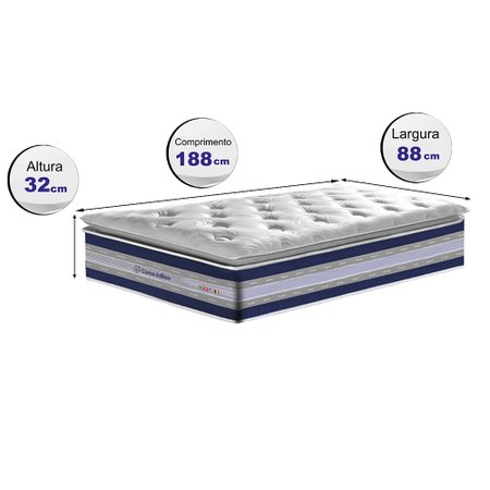 Colchão Solteiro de Molas Ensacadas D33 com Pillow TOP Cama inBox Select 88x188x32 Azul