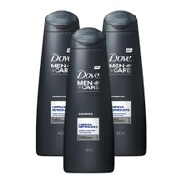 Kit 3 Shampoos Dove Men+Care Limpeza Refrescante 400ml
