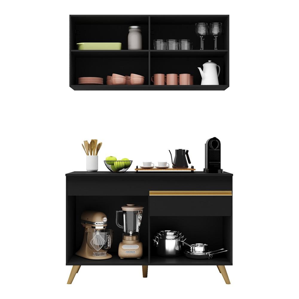 Cozinha Compacta 2 pç c/ Armário e Balcão MP3687 Veneza GB Preta