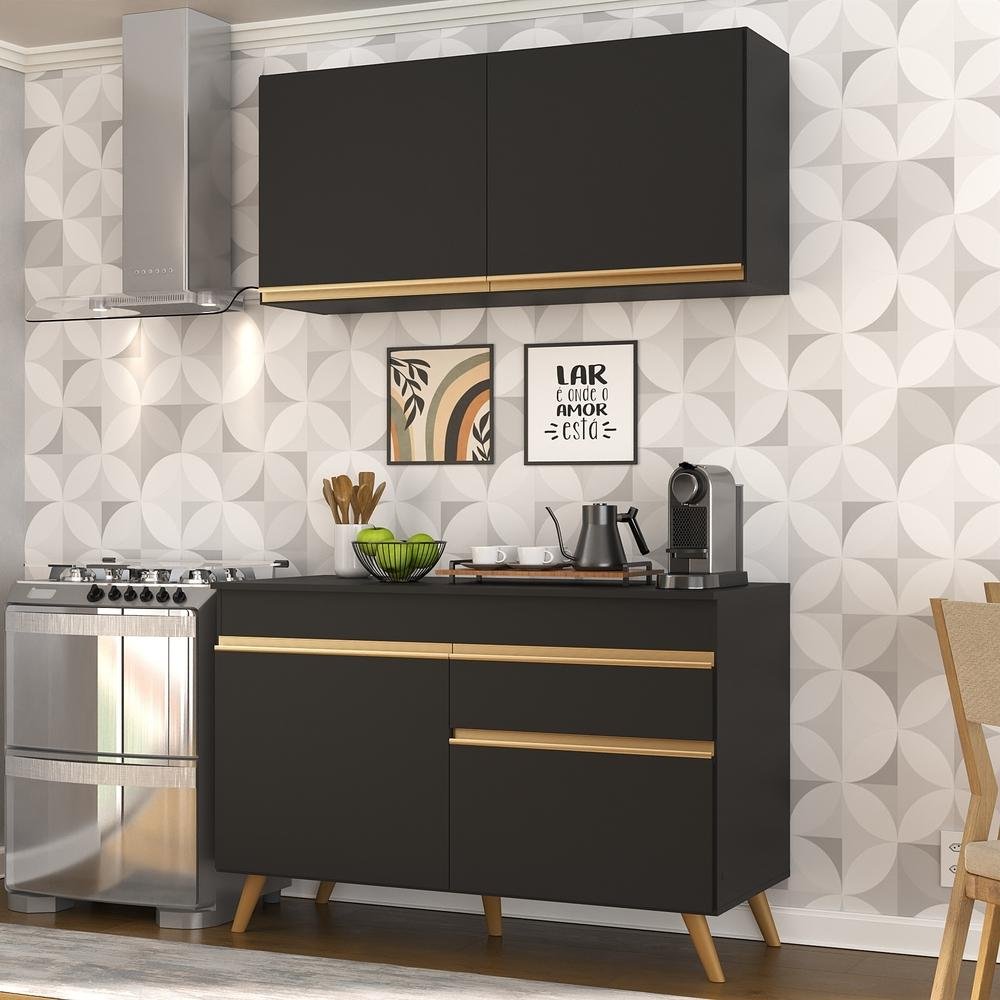 Cozinha Compacta 2 pç c/ Armário e Balcão MP3687 Veneza GB Preta