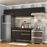 Cozinha Compacta 4 pç c/ Armário e Balcão MP3697 Veneza GB Preta