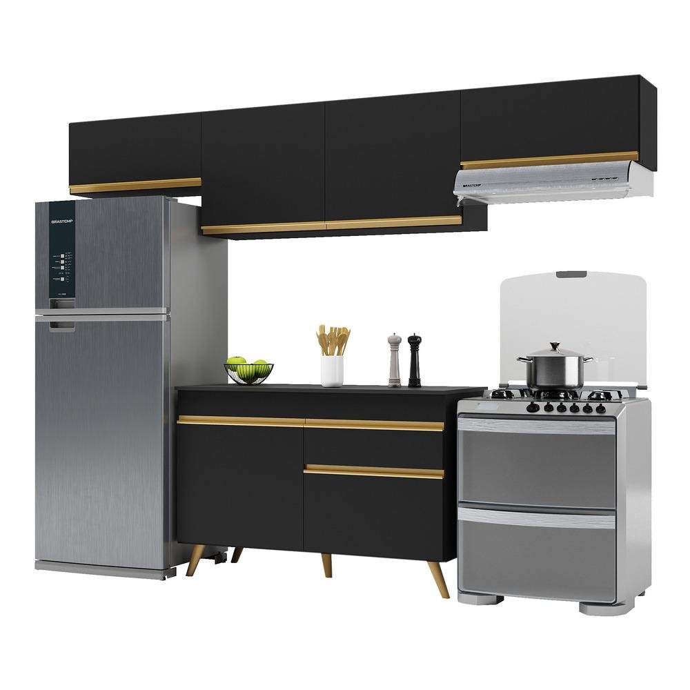 Cozinha Compacta 4 pç c/ Armário e Balcão MP3697 Veneza GB Preta