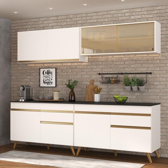 Cozinha Compacta 4 pç c/ Armário e Balcão MP3696 Veneza GW Multimóveis Branca