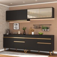 Cozinha Compacta 4 pç c/ Armário e Balcão MP3696 Veneza GB Preta