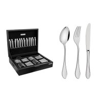 Faqueiro Tramontina Italy em Aço Inox com Facas de Mesa Forjadas 6mm Alto Brilho e Estojo de Madeira 101 Peças