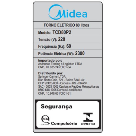 Forno de Embutir ProDigital 80L Midea - TCD80P2