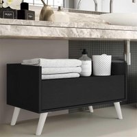 Gabinete Armário Banheiro 80 cm c/ Pés Retrô Multimóveis Preto/Branco