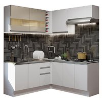 Cozinha Completa de Canto Madesa Glamy 349001 com Armário e Balcão (Sem Tampo) - Branco/Branco/Crema