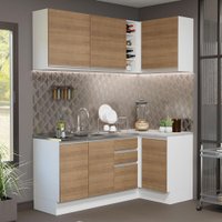 Cozinha Completa de Canto Madesa Glamy 269001 com Armário e Balcão (Sem Tampo e Pia) - Branco/Rustic