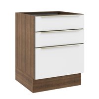 Balcão Madesa Lux 60 cm 3 Gavetas (Sem Tampo) - Rustic/Branco Veludo