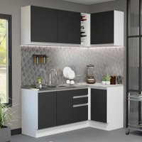 Cozinha Completa de Canto Madesa Glamy 269001 com Armário e Balcão (Sem Tampo e Pia) - Branco/Preto