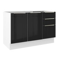Balcão Gabinete de Pia Madesa Lux 120 cm 2 Portas 3 Gavetas - Branco/Preto