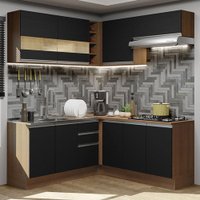 Cozinha Completa de Canto Madesa Glamy 349001 com Armário e Balcão (Sem Tampo e Pia) - Rustic/Preto