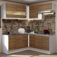 Cozinha Completa de Canto Madesa Glamy 349001 com Armário e Balcão (Sem Tampo e Pia) - Branco/Rustic