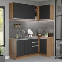Cozinha Completa de Canto Madesa Glamy 269001 com Armário e Balcão (Sem Tampo e Pia) - Rustic/Preto