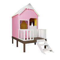 Casinha de Brinquedo Alta Rosa com Cercado e Telhado Branco - Criança Feliz