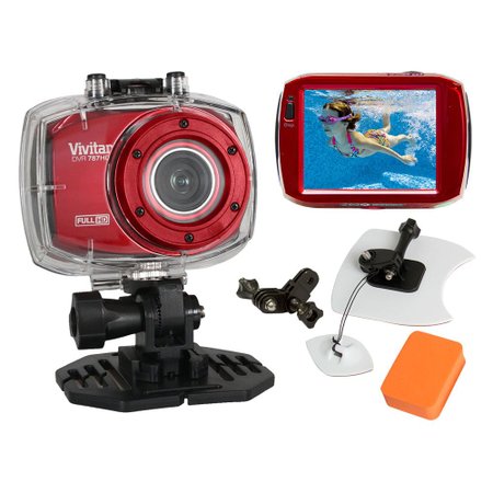 Kit com Câmera filmadora de ação Full HD Vermelha + Kit Surf