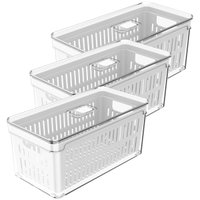 Kit 3 Organizadores De Geladeira Com Escorredor 5L Caixas Plásticas Para Legumes Clear Fresh OU.