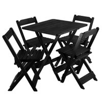 Conjunto de Mesa 70x70 cm Preto 4 Cadeiras Painel Teca Maplan