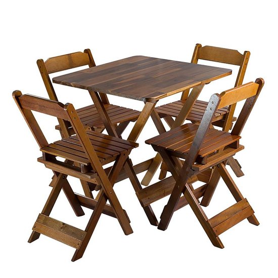 Conjunto de Mesa Madeira 70x70 cm Mel 4 Cadeiras Tampo Pinus Maplan
